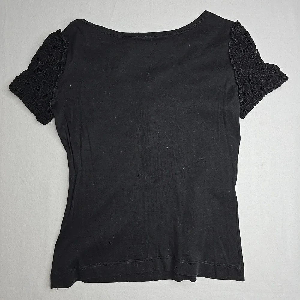 Dolce & Gabbana Women Black Shirt Size 44 Pearl Button Closure Lace Sleeve US 8